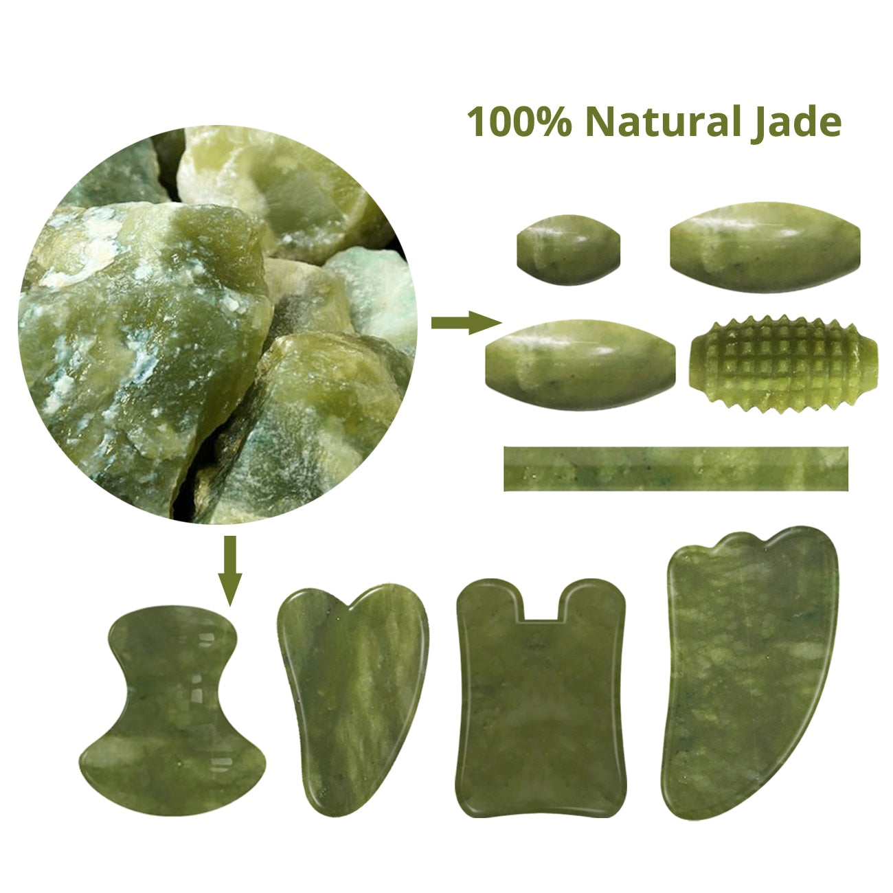 Kit Gua Sha Massagem Facial 6 em 1 - Jade